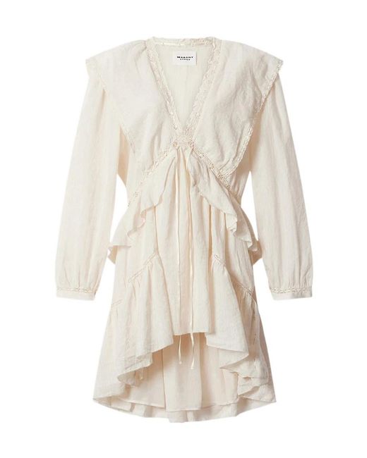 Isabel Marant White Étoile Lace-Trim Ruffled Dress