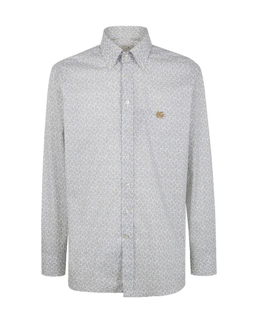 Etro Gray Pegaso Embroidered Button-Down Shirt for men