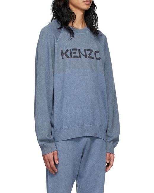 KENZO Blue Two-Tone Logo-Print Sweatshirt for men