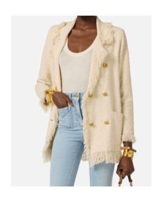 Elisabetta Franchi Natural Fringed Bouclé Knit Jacket