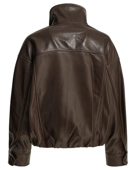 Nour Hammour Brown High-Neck Leather Jacket