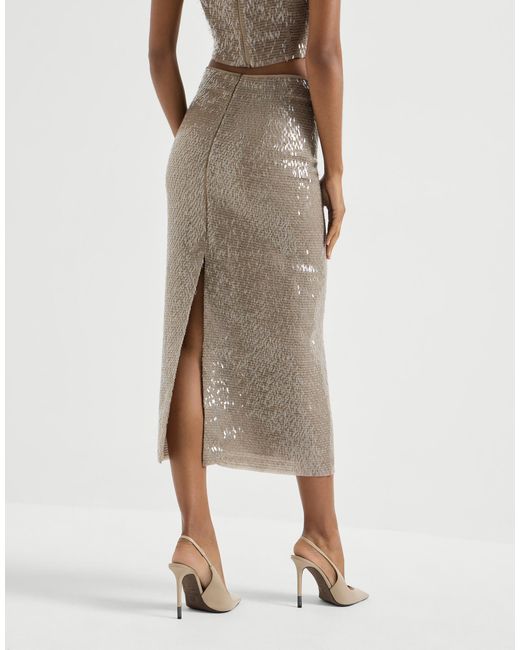 Brunello Cucinelli Multicolor Sequinned Silk Midi Skirt