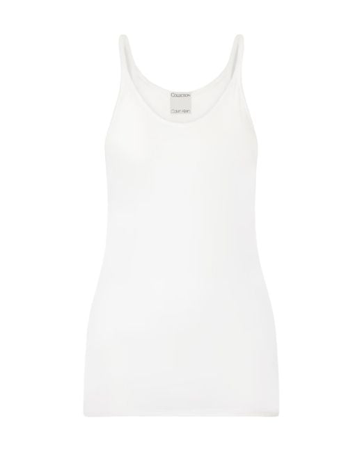 Calvin Klein White Cotton-Blend Jersey Tank Top