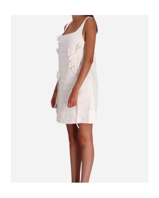 Farm Rio White Rose-Embellished Cotton Mini Dress