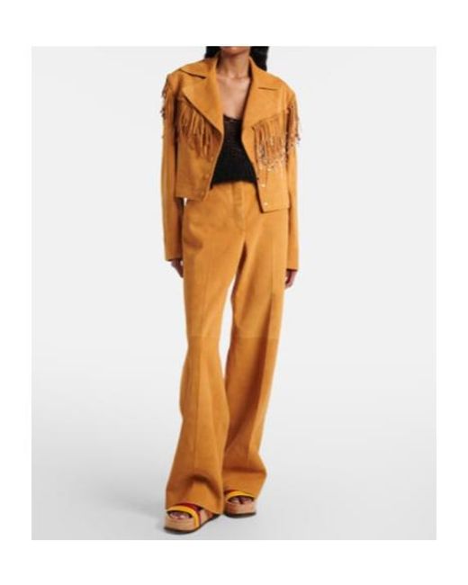 Gabriela Hearst Natural Norman Belted Suede Wide-Leg Pants