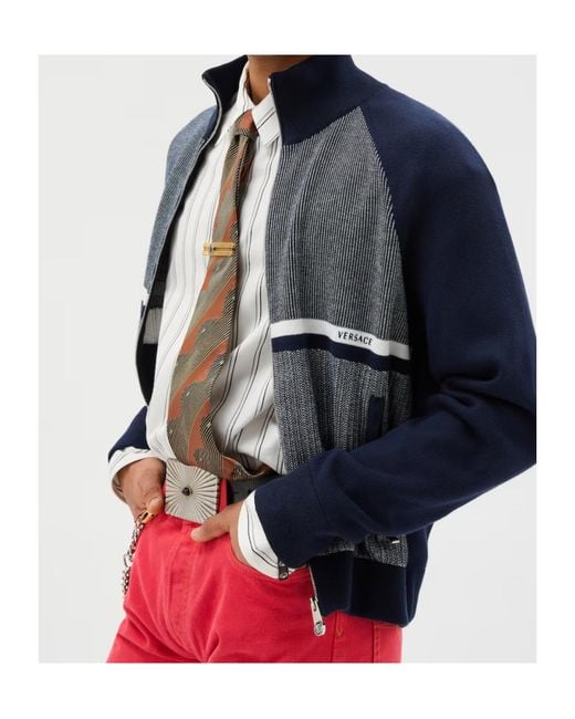 Versace Blue Zip Knitted Sweater for men