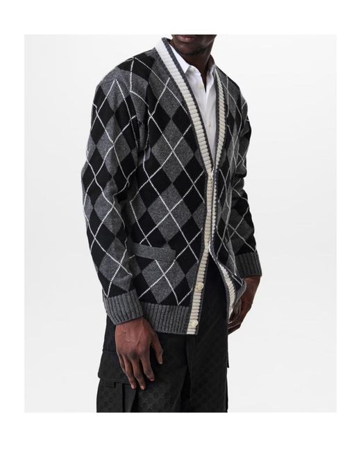 Gucci Gray Diamond Pattern Knitted Cardigan for men