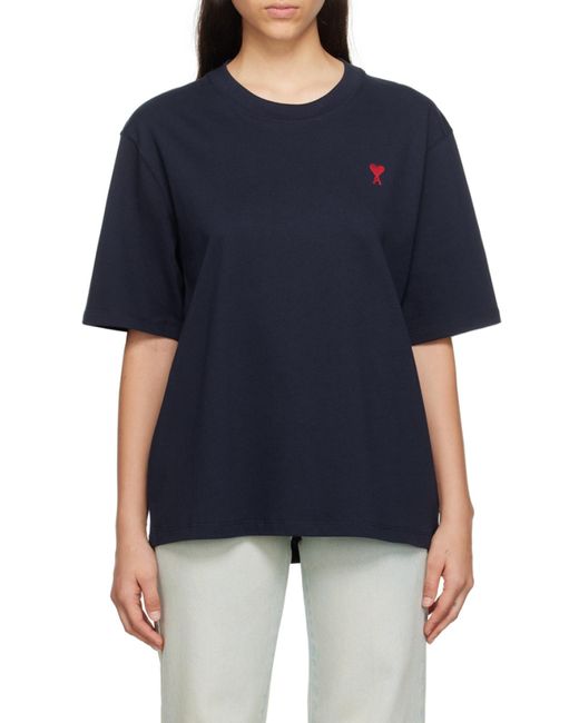 AMI Blue Ami De Coeur Logo Embroidered Crewneck T-Shirt for men