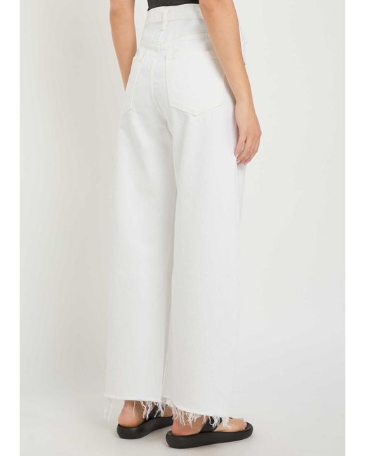 Agolde White Frayed Barrel-Leg Jeans