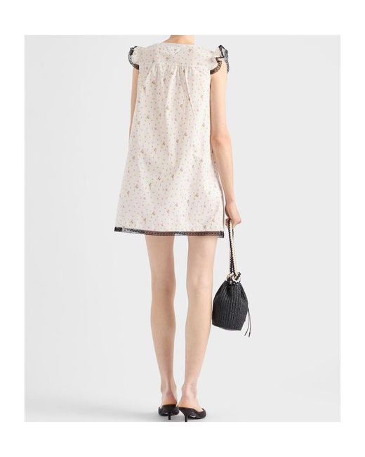 Prada White Floral Print Cotton Batiste Mini-Dress