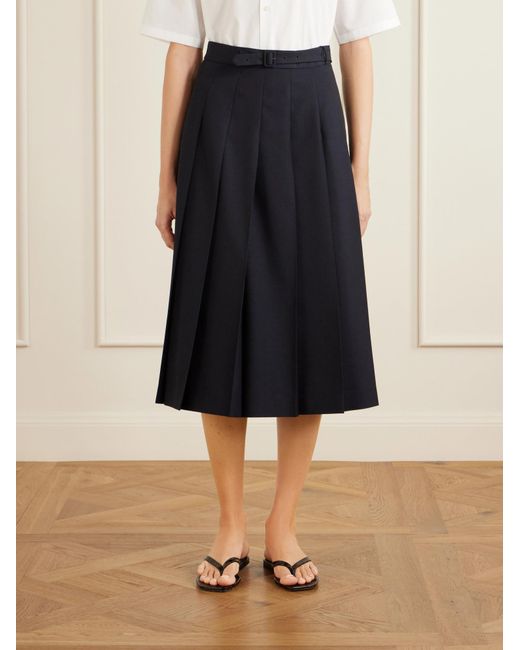 Auralee Blue Hopsack Pleated Skirt