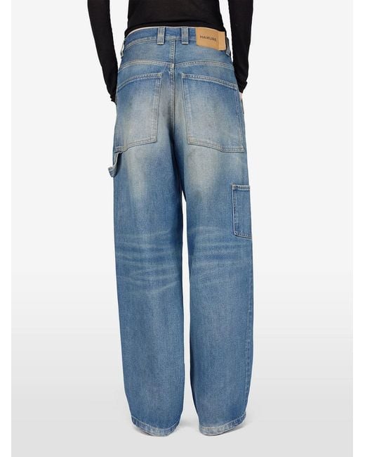 Haikure Blue Faded-Effect Wide-Leg Jeans