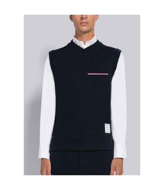 Thom Browne Blue V-Neck Knitted Vest for men