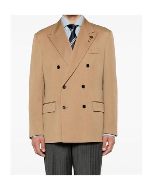 Lardini Natural Double-Breasted Peak-Lapel Blazer for men