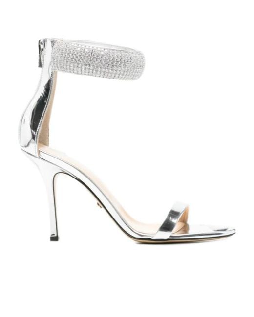 Mach & Mach White Round-Toe High-Heeled Sandals