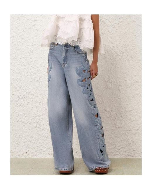 Zimmermann Blue Alchemy Embroidered Wide-Leg Jeans