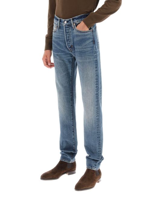 Tom Ford Blue Button Zipper Denim Trousers for men