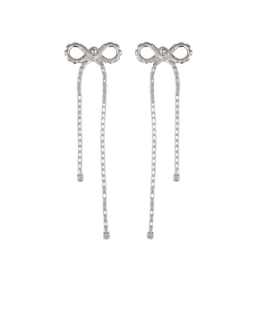 Self-Portrait White Embellished Droplet Bow Earrings