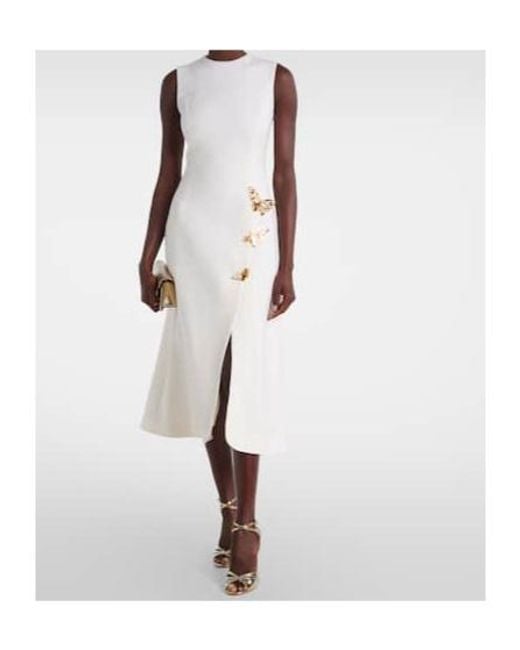 Oscar de la Renta White Embellished Wool-Blend Cocktail Dress