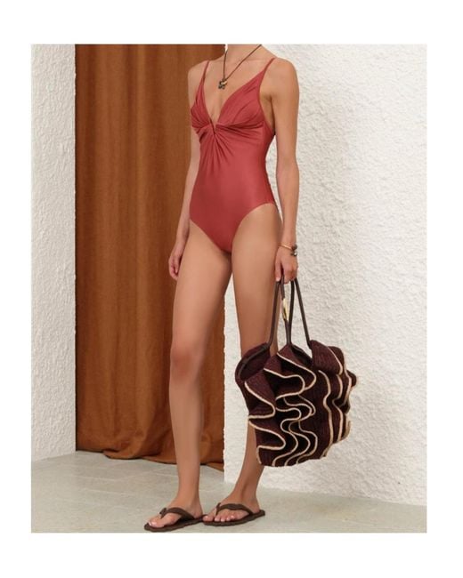 Zimmermann Red Solstice Tuck Plunge 1Pc