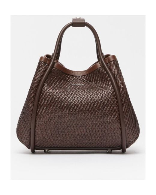 Max Mara Brown Logo Plaque Top Handle Bag