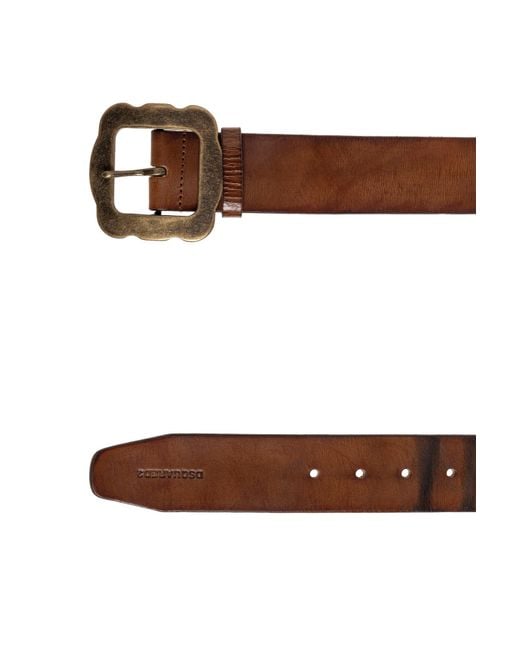 DSquared² Brown Leather Square-Buckle Belt for men