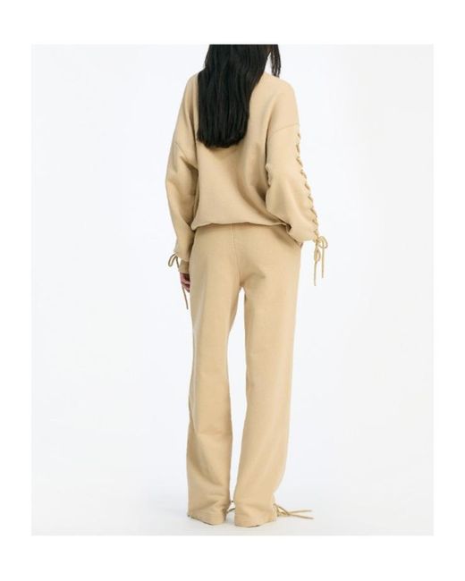 ROTATE BIRGER CHRISTENSEN Natural Lace-Up Sleeve Logo Embroidered Sweatshirt
