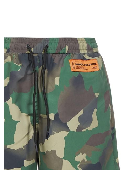 Heron Preston Green Camouflage Printed Drawstring Swim Shorts for men