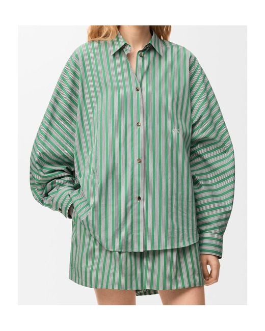 Loewe Green Striped Embroidered-Anagram Shirt