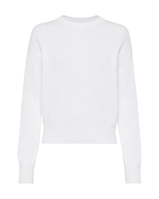 Brunello Cucinelli White Crewneck Knitted Jumper