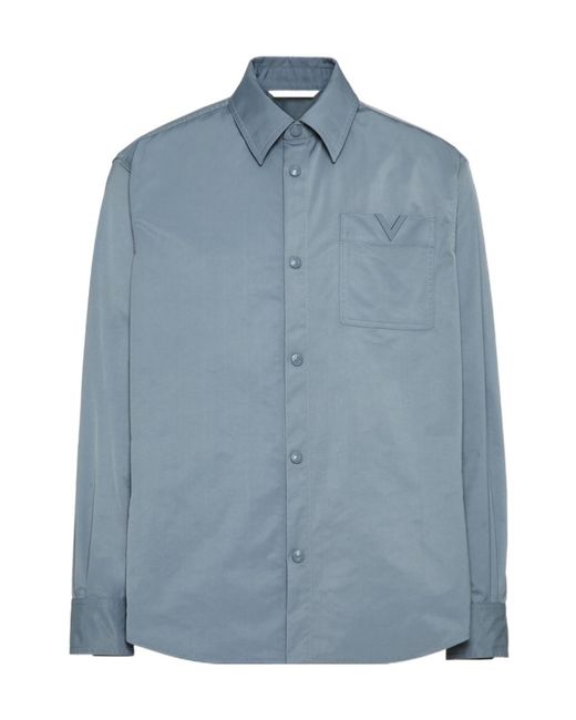 Valentino Blue Logo Plaque Buttoned Shirt Jacket for men
