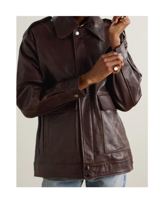 Nour Hammour Brown Long-Sleeved Leather Jacket