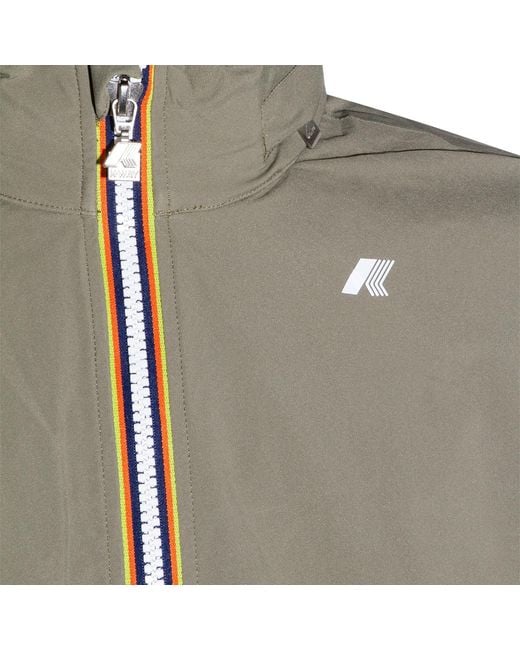 K-Way Green Striped Zip Stand-Collar Jacket for men