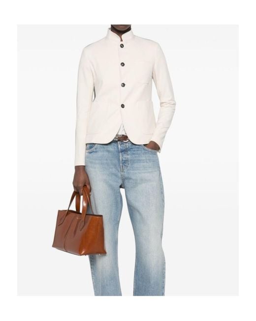 Circolo 1901 White Mandarin-Collar Patch-Pocket Jacket