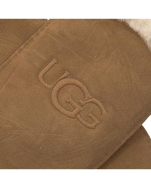 Ugg Brown Embroidered-Logo Shearling Mittens