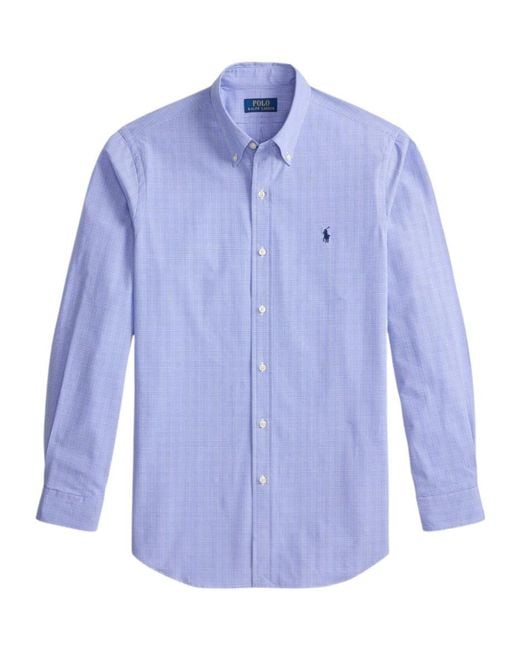 Polo Ralph Lauren Blue Checked-Pattern Logo-Embroidered Shirt for men