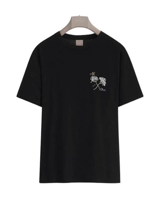 Dior Black T-Shirt With Flower Bee Embroidery, Relaxed Fit for men