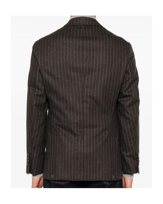 Brunello Cucinelli Black Pinstripe Peak-Lapel Blazer for men