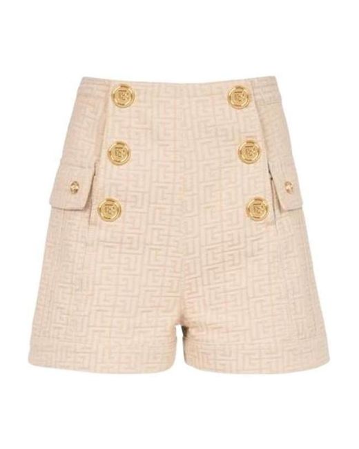 Balmain Natural Nude And Monogram Jacquard Print Shorts