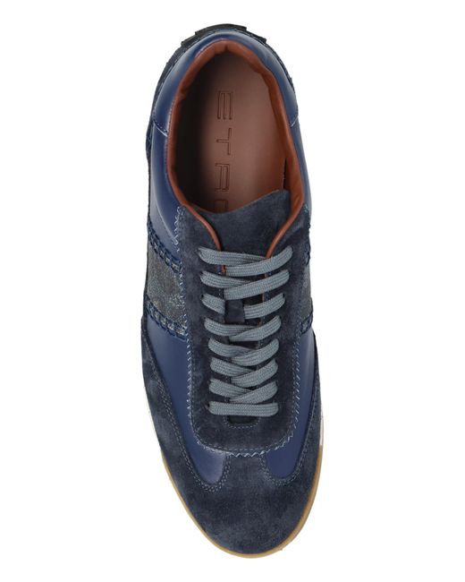 Etro Blue Panelled Lace-Up Sneakers for men