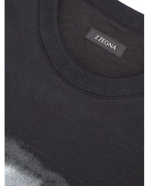 Zegna Blue Logo Printed Long-Sleeved Sweater for men
