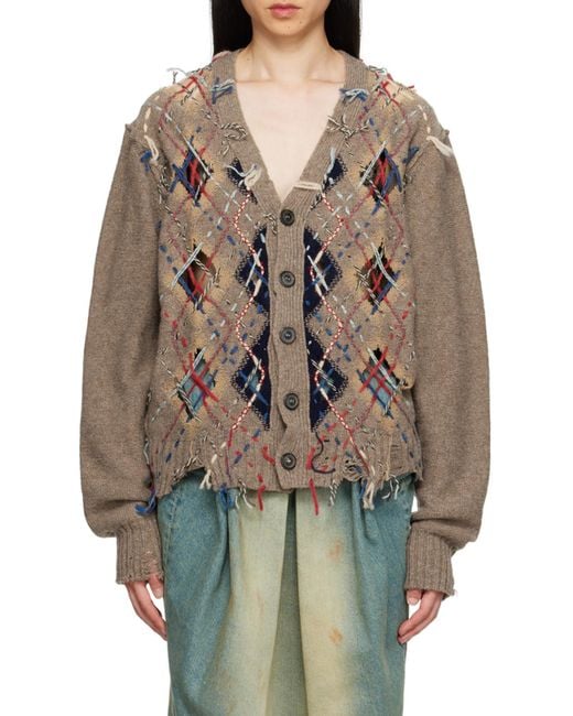 Maison Margiela Brown Cut-Out Detailed Knitted Cardigan for men