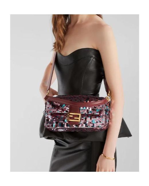 Fendi White Sequin-Embellished Ff Fastened Shoulder Bag