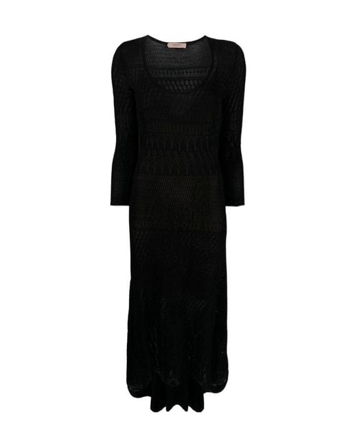 Twinset Black Open-Knit Midi Dress