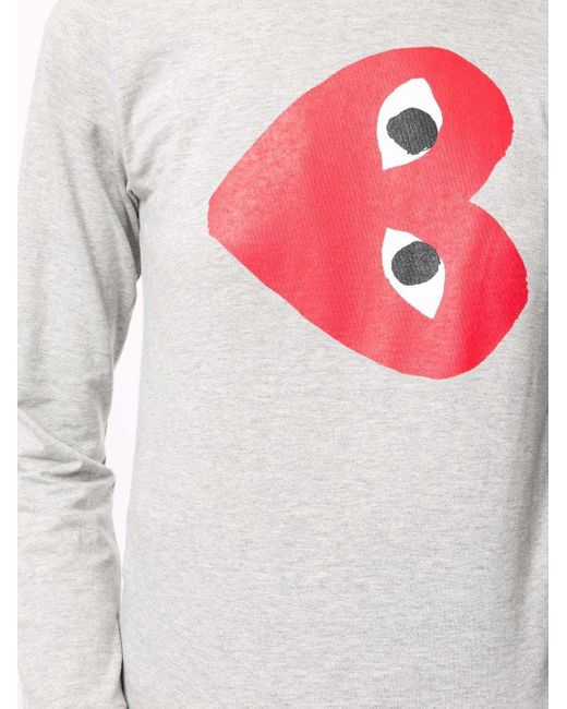 COMME DES GARÇONS PLAY Gray Logo-Print Crew Neck Top