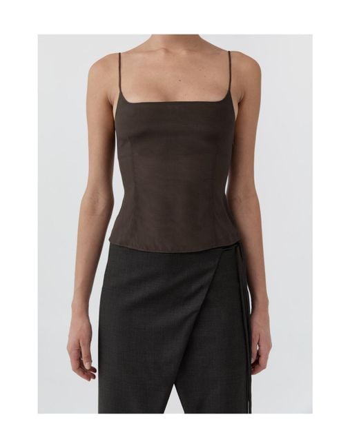 St. Agni Brown Stretch Silk Cami