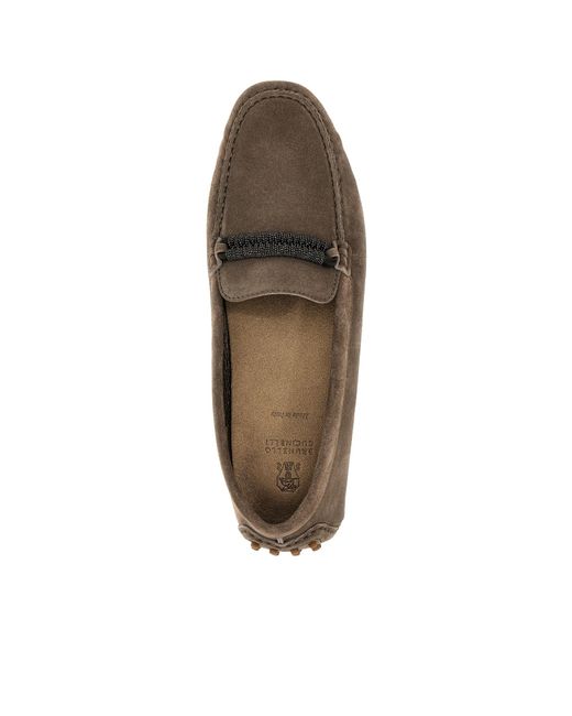 Brunello Cucinelli Gray Monile Slip-On Loafers