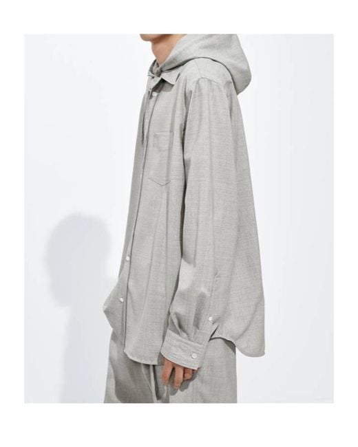 Bottega Veneta Gray Light Wool Toile Hooded Shirt for men