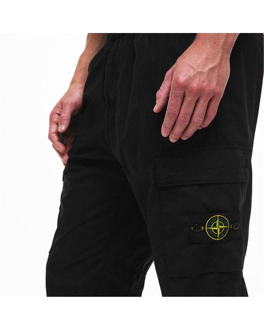 Stone Island Black Logo Cargo Track Pants for men