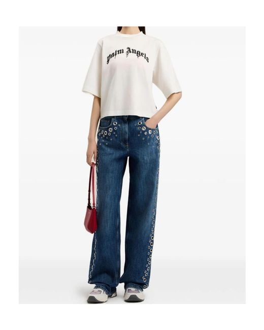 Palm Angels White Curved Logo Boxy T-Shirt